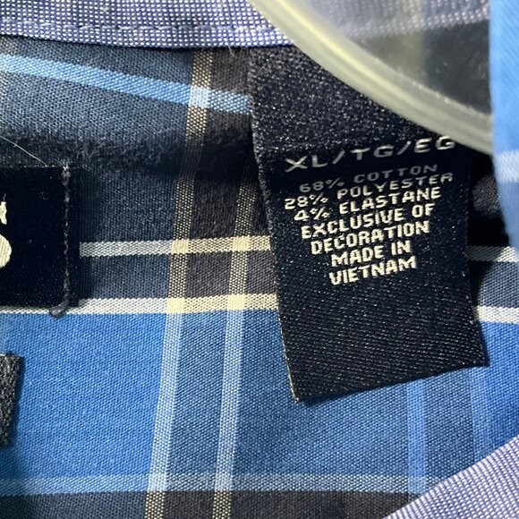 Chaps Mens Blue Plaid Button-Down Shirt XL Stretch Easy‎ Care - Picture 4 of 6